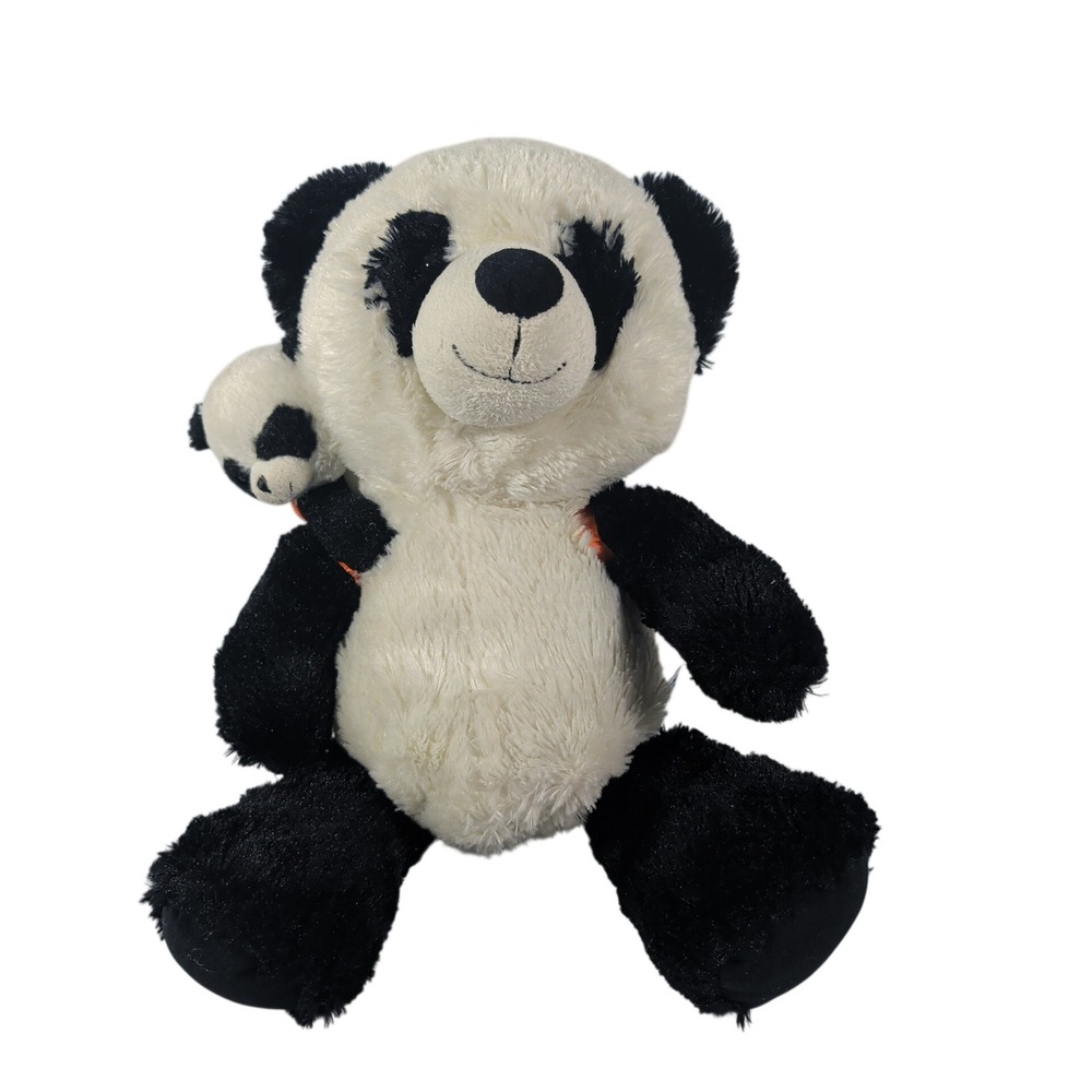 Hugfun Plush 14in Black White Panda Bear with Cub Polyester Pellets